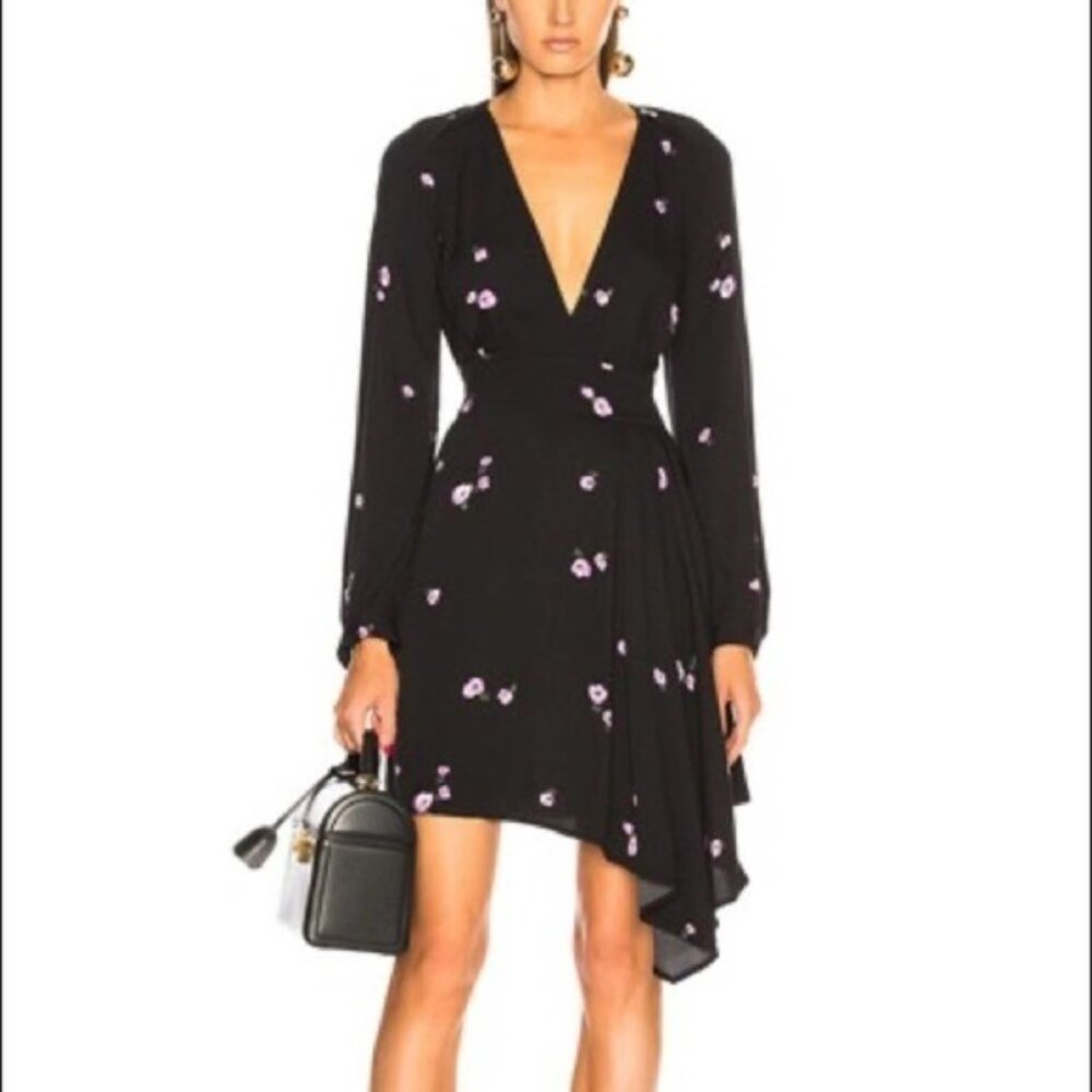 EQUIPMENT ALEXANDRIA BLACK FLORAL MINI DRESS WITH LONG SLEEVES SZ 2